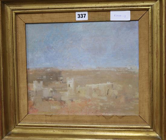 John Halliday, oil on canvas board, Mykonos, inscribed and dated verso 1964 24 x 29.5cm